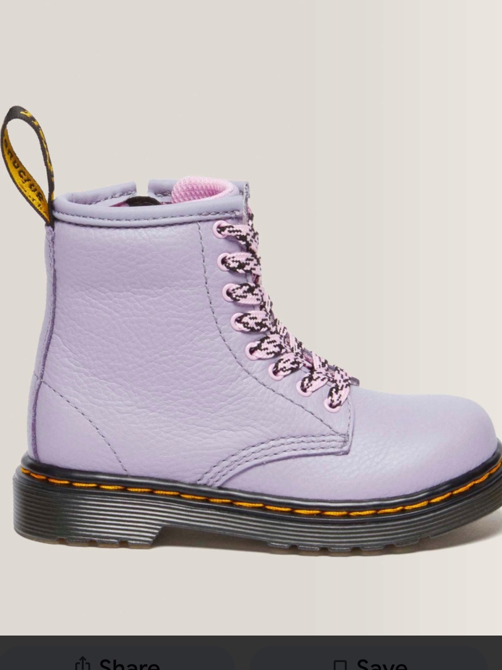 Dr. Martens Kids  1460 Virginia Leather Frosted Lavender Lace Up Boots Size 3